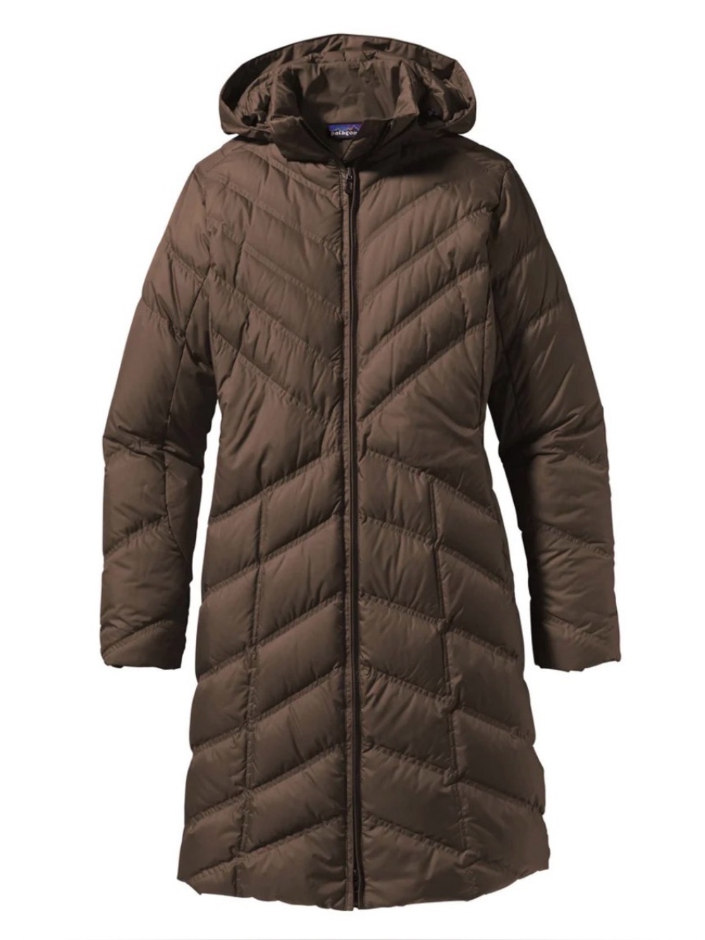 Patagonia Down With It Puff Midi Trench Hooded Parka Coat Peat Brown XSmall